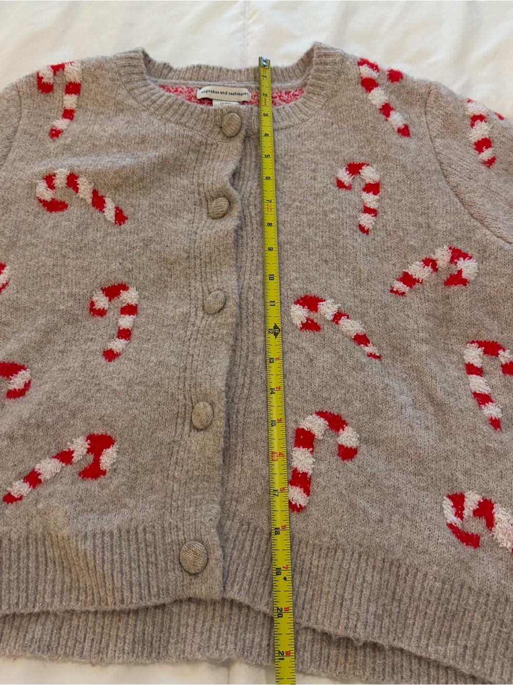 cupcakes & cashmere Gray Cardigan with Red & White Candy Cane Motif - Picture 3 of 9